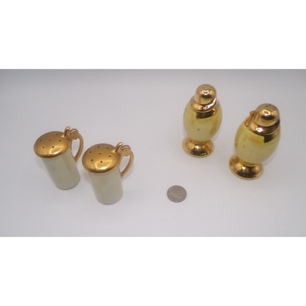 Vintage Lusterware Yellow White Pearlescent Gold Trim Salt & Pepper Shaker Sets - Picture 6 of 13